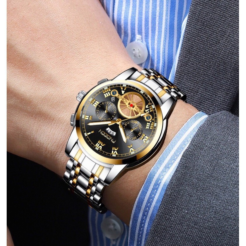 Đồng hồ fngeen chính hãng nam chạy 2 lịch dây thép (tặng kèm hộp và pin dự phòng) | BigBuy360 - bigbuy360.vn