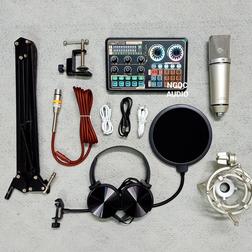 Trọn Bộ Hát Live stream Sound card K600 Bluetooth Auto tune và Mic AQTA U87 MA cao cấp - đầy đủ phụ kiện