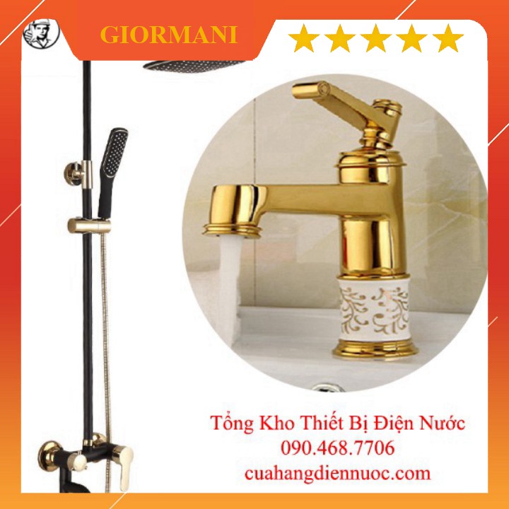 Sen tắm, Combo bộ sen cây tắm kèm vòi chậu lavabo vàng đen cao cấp SC07-SNL23