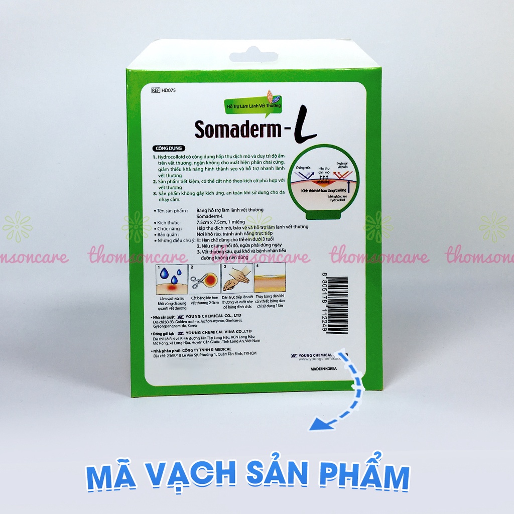 Miếng dán hút mụn, làm lành vết thương Somaderm từ Hàn Quốc, hộp 1 miếng trong suốt có thể cắt nhỏ
