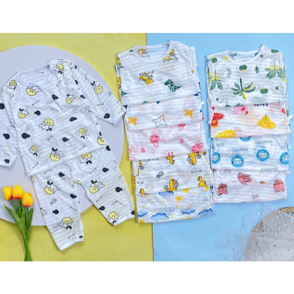 Bộ Dài Tay Cotton Sợi Tre Mềm Mát Thấm Hút Mồ Hôi Tốt Cho Bé Trai Bé Gái Sơ Sinh 3-13KG