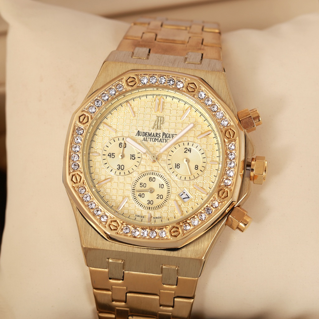 Ap Đồng Hồ quartz Ba Mắt Kim Nhỏ Bằng Thép Trơn Có Lịch Doanh Nhân Cho Nam