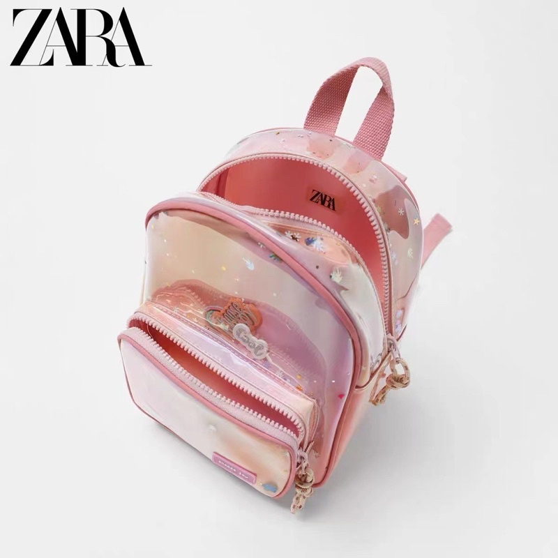 Balo zara nhựa hồng phản quang bé gái nhựa mềm xuất xịn chuẩn full tem tag túi hãng