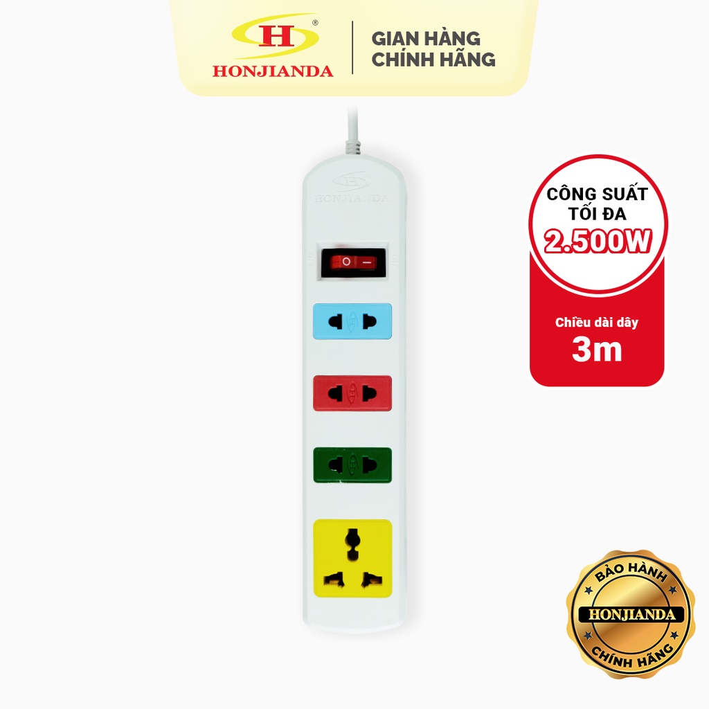 Ổ cắm điện đa năng Honjianda Mã 03 Dây 3m/5m - an toàn chống quá tải