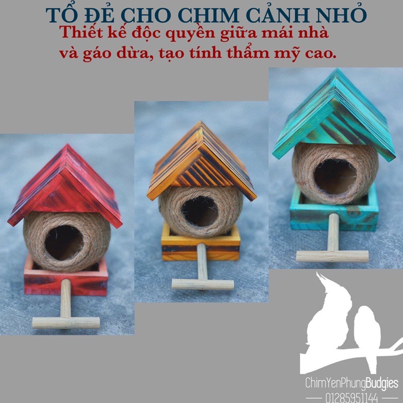 TỔ CHIM dành cho CHIM CẢNH NHỎ, (gáo dừa lộng mái nhà gỗ)