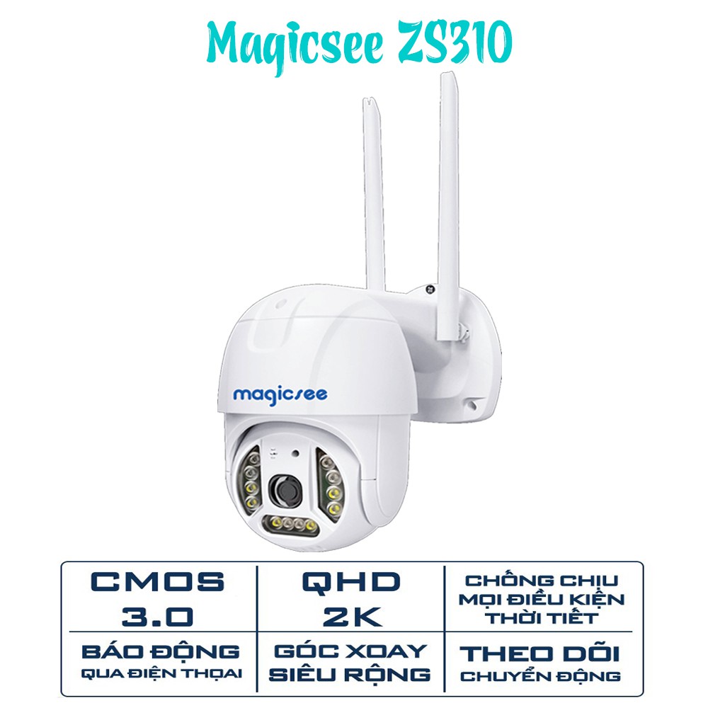 Camera giám sát không dây ngoài trời Magicsee ZS310 xoay 360 độ, Cmos 3.0, tối đa 2K