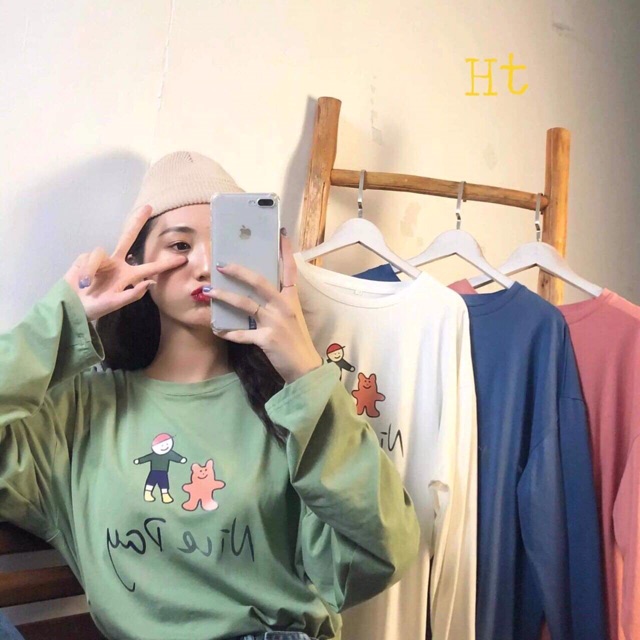 Áo thun dài tay đôi bạn người và gấu Ht