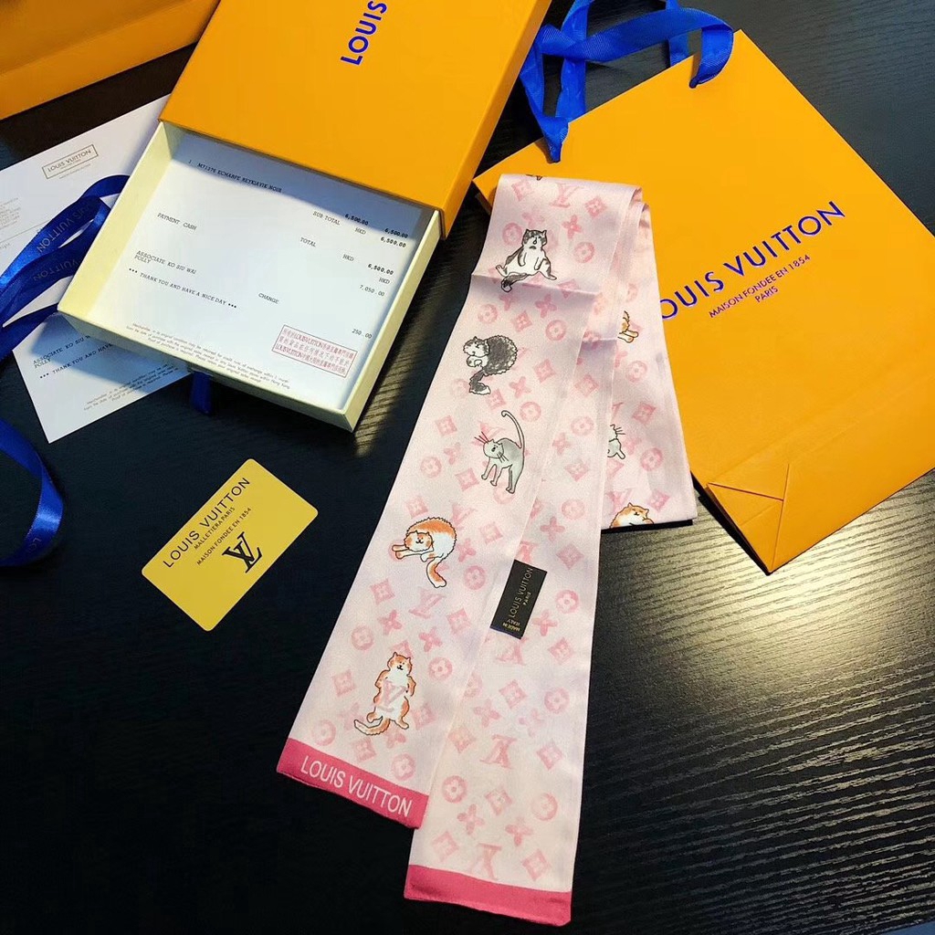 Khăn Choàng Cổ / Túi Xách Bằng Lụa Họa Tiết Mèo Thời Trang 4 Màu Tùy Chọn