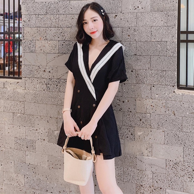 Đầm vest viền ren