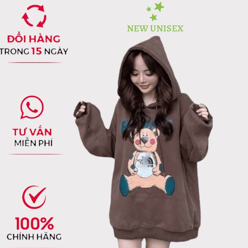 Áo Hoodies Nữ Chui Đầu Nón 2 Lớp Hình In Gấu Đẹp Form Rộng Mặc Thoải Mái [NEW UNISEX]