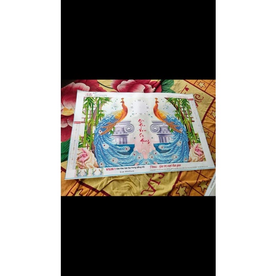 Tranh đính đá đồng hồ gia hòa vạn sự hưng KT:80x53cm. Tranh gắn đá tự đính