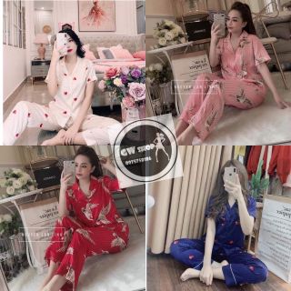 Bộ lụa gấm họa tiết chim hạc và trái tim cộc dài
