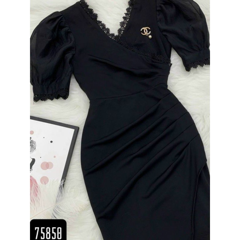 Đầm đen 😘 FREESHIP 😘 đầm dự tiệc kèm hình thật ôm body cổ tim phối ren phòng cách tiểu thư - 75858 | BigBuy360 - bigbuy360.vn