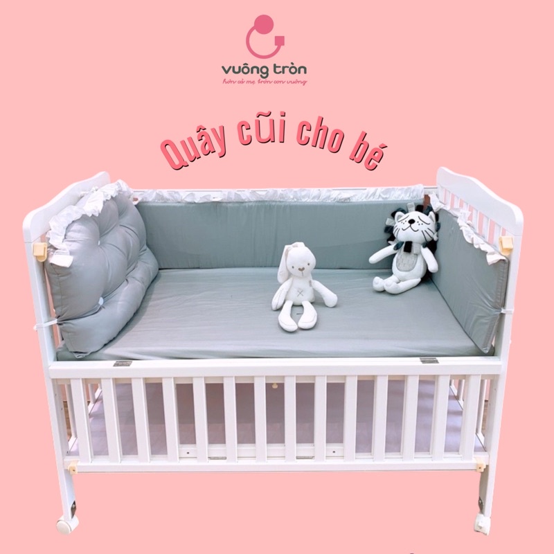 Quây cũi cao cấp Vuông Tròn vải coton hàn, thoáng mát đẹp an toàn cho bé