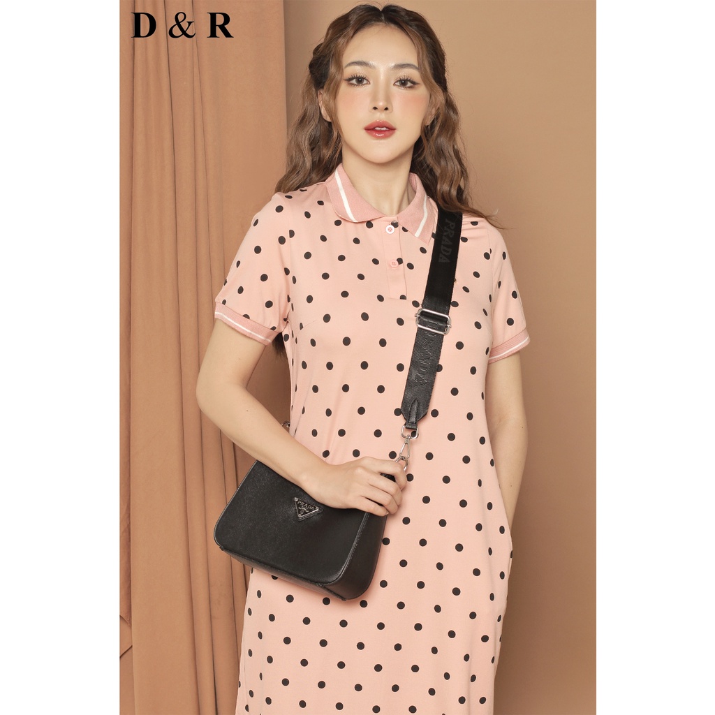 Đầm polo nữ thiết kế chấm bi Quảng Châu cao cấp váy cotton đuôi cá thương hiệu thời trang D&R D129