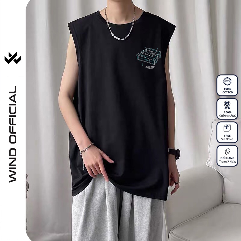 Áo thun sát nách WIND unisex form rộng tanktop 100% cotton oversize 3D 3 lỗ thời trang nam nữ