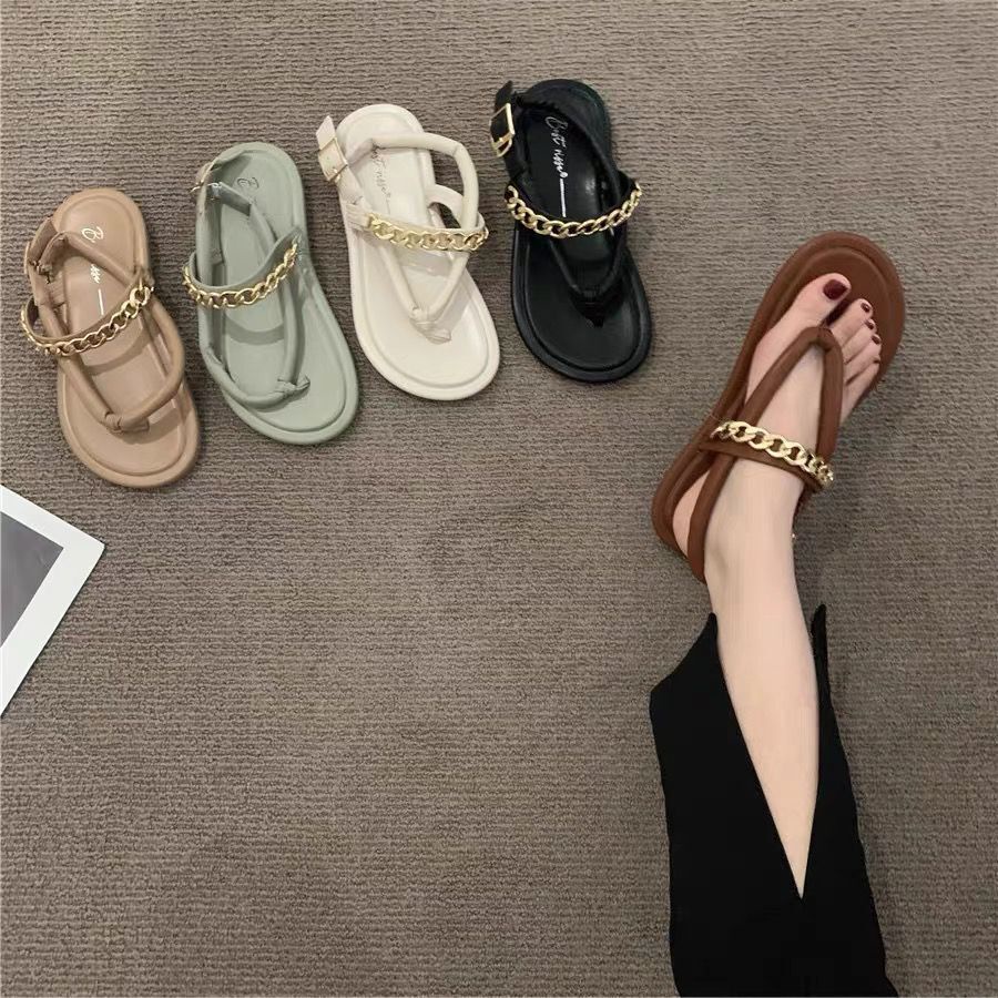 Xăng đan Hở Ngón Đế Bằng Phối Dây Xích Thời Trang Mùa Hè Pháp Cho Nữ