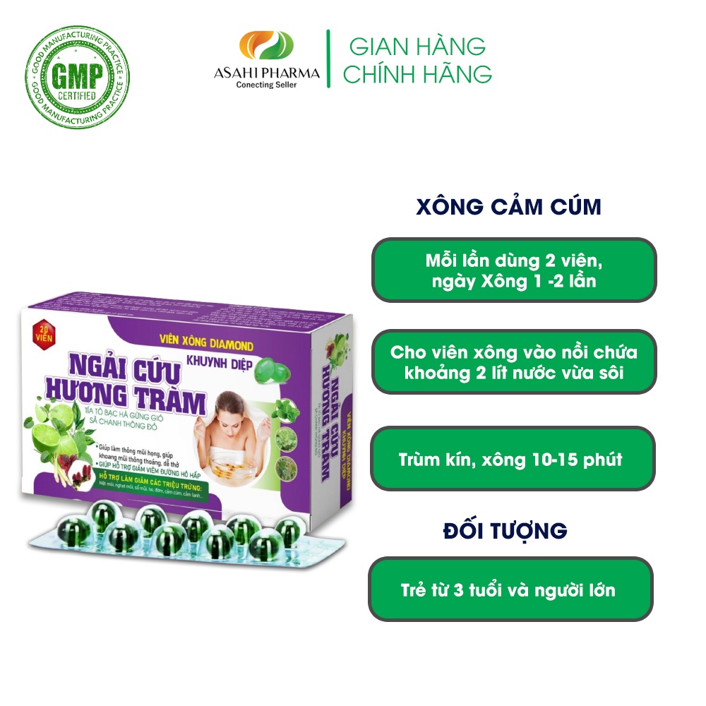 Viên Xông Hương Tràm Ngải Cứu DIAMOND - tía tô, bạc hà, giừng gió - Giảm ho, cảm lạnh, thông mũi,...