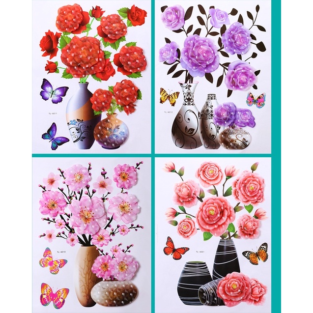Bình Hoa 3D Dán Tường Trang Trí Nội Thất