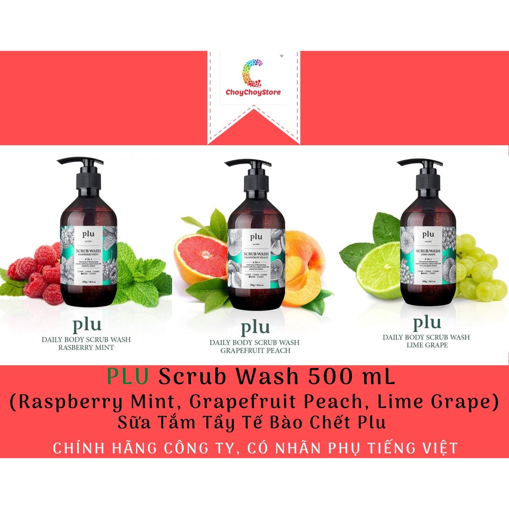 [pp MEDIHEAL VN] PLU Body Scrub Wash 500 mL (Raspberry Mint, Grapefruit Peach, Lime Grape) - Sữa Tắm Tẩy Tế Bào Chết