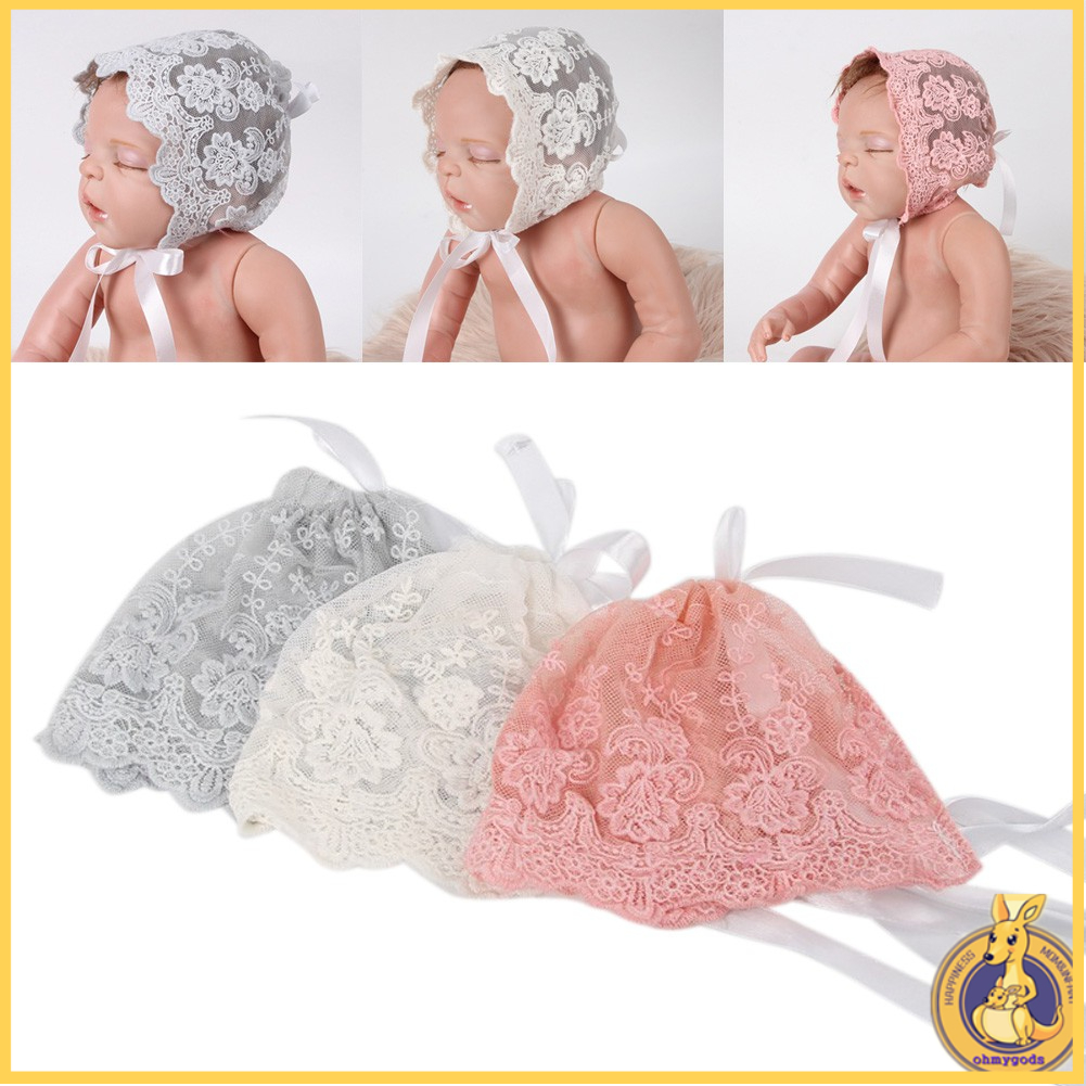 Mũ beanie phối ren hoa làm phụ kiện chụp ảnh xinh xắn dành cho trẻ sơ sinh