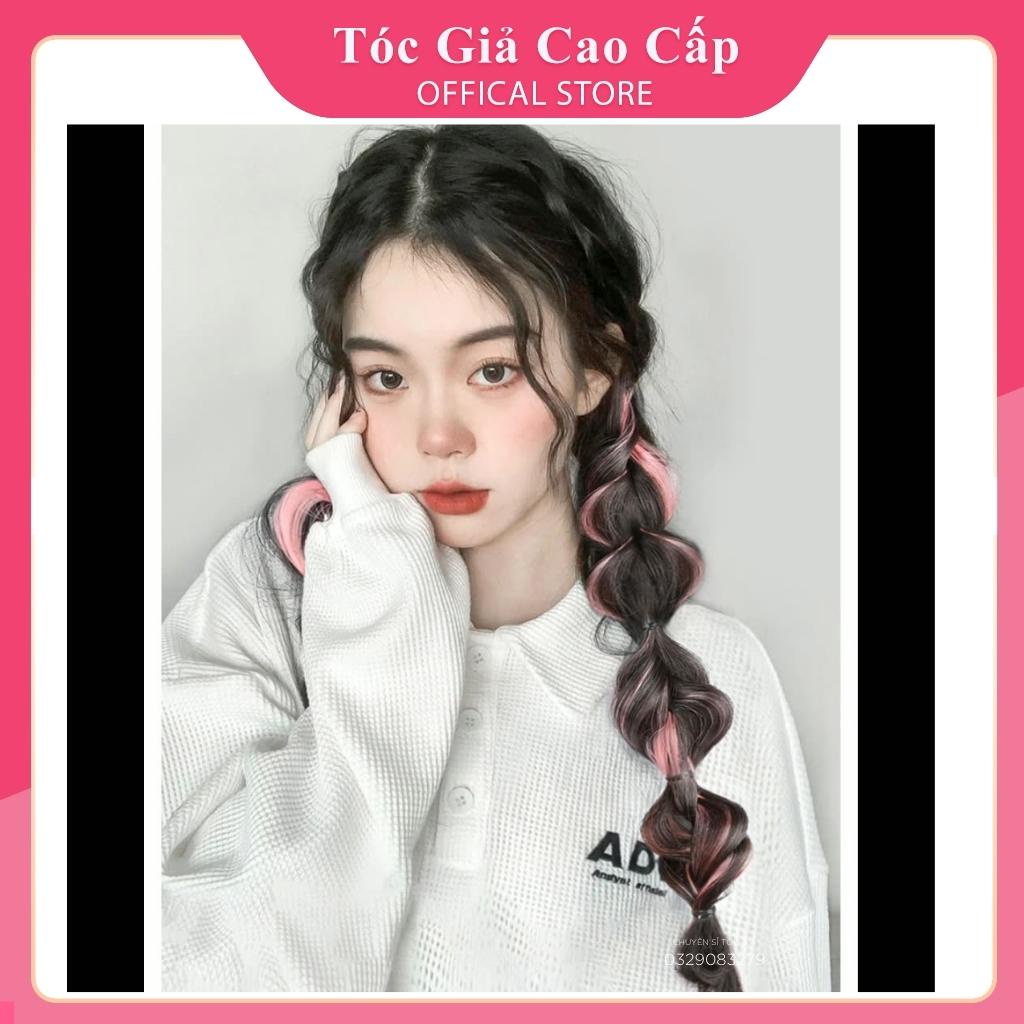 Tóc giả dây cột tóc tết bính tạo mẫu tóc kèm highlight, MẪU 07, 1 cặp