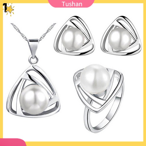 Vòng cổ / Nhẫn / Bông Tai Mặt Tam Giác Đính Ngọc Trai Nhân Tạo