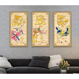Bộ 3 Tranh Treo Tường Canvas Phúc - Lộc - Thọ 25 x 50 cm x 3 TTT-0414