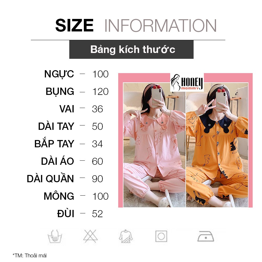 Bộ Bầu Và Sau Sinh Cotton Dài Tay Họa Tiết Thỏ Dễ Thương Mặc Ở Nhà Chất Mềm Ấm Cho Con Bú HT4634 Honey Mommy