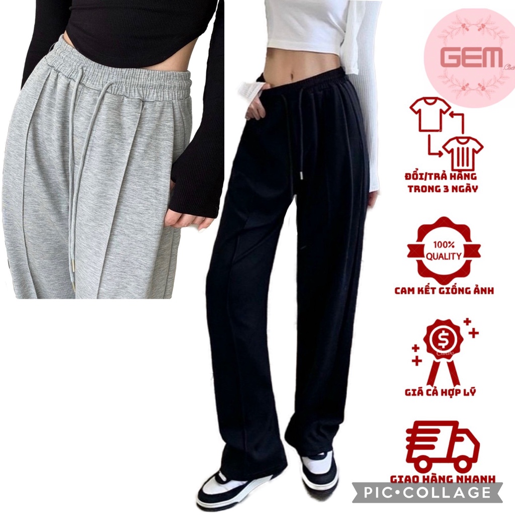 Quần nỉ nam nữ unisex form rộng ống rộng ly trơn 2 màu: đen, xám Quần nỉ nữ ống xuông gấp ly ulzzang Freeship Sale