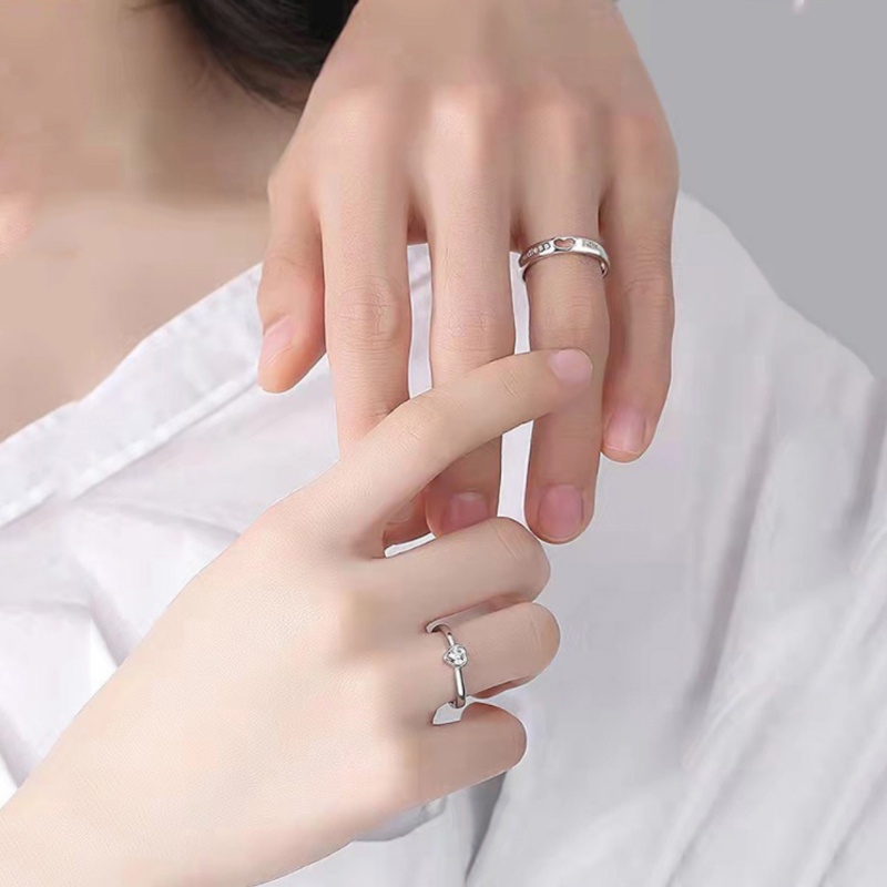 Nhẫn Hở Mạ Bạc Đính Đá Hình Trái Tim Cho Cặp Đôi