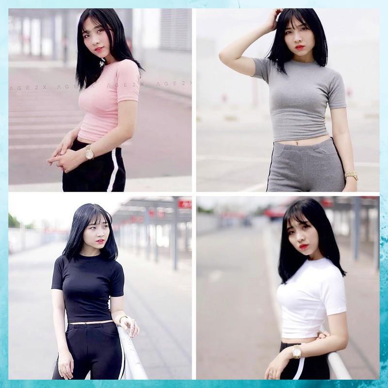 [FreeShip] Áo Croptop Dáng Ôm, Áo Croptop Tay Ngắn Cổ Tròn Vải Cotton Zip Xịn Xò