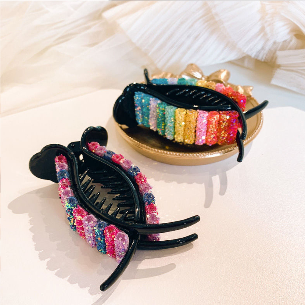 👗KAREN💍 Durable Ponytail Holders Clip Barrettes Gift For Women Girl Candy Colored Rainbow Sequins Large Hair Claw Fashion Hair Accessories Hair Clip Bun Ponytail Holder Headwear Barrettes Strong Grip Slide/Multicolor