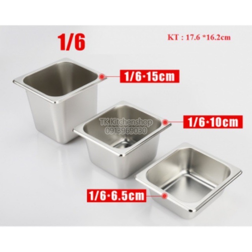 Khay inox 1/6 đựng topping,thạch,thực phẩm có nắp hoặc không nắp HÀNG DÀY LOẠI 1, inox không nhiễm từ an toàn thực phẩm