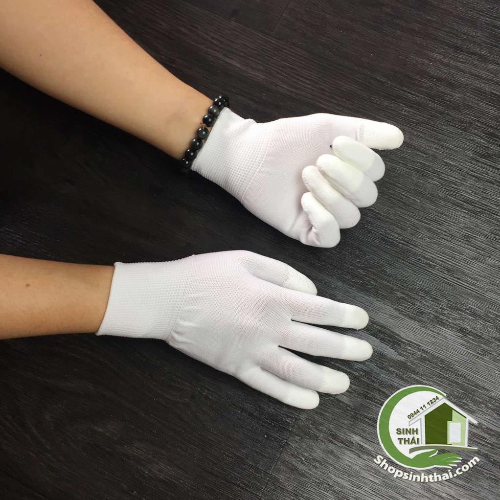 Găng tay, bao tay vải thun phủ cao su đầu ngón màu trắng - 1 đôi 2 chiếc