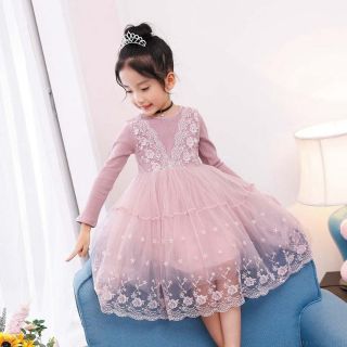 [Sẵn kho] váy thu đông len phối ren siêu xinh cho bé gái từ 1  - 8 tuổi