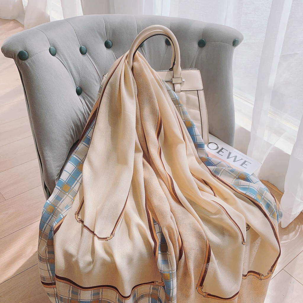 Khăn Choàng Cổ Dài Chất Liệu cotton Lanh Kẻ Sọc Màu Sắc Ấm Áp Thời Trang Thu Đông Cho Nữ