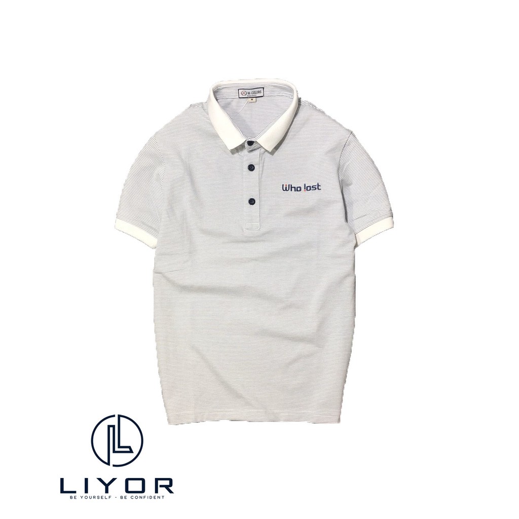 Áo thun nam có cổ Liyor thiết kế sọc ngang thêu chữ phù hợp với dáng người dưới 82kg (nhiều màu) - ACB4005 | BigBuy360 - bigbuy360.vn