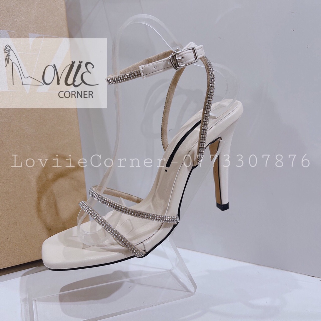 GIÀY CAO GÓT LOVIIECORNER - SANDAL THỜI TRANG QUAI NGANG MẢNH ĐÍNH ĐÁ - GUỐC NỮ MŨI TRÒN 9 PHÂN G220518