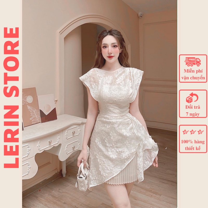 Váy Ren Hoa Xếp Li Đầm Thiết Kế Cao Cấp Tôn Eo Che Khuyết Điểm_Lerin_V189