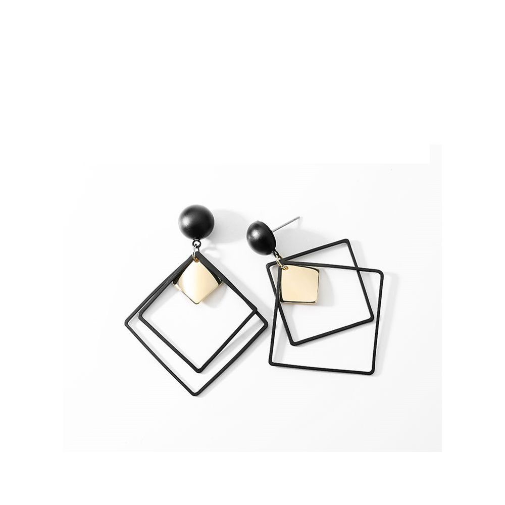 Bông Tai Dáng Dài Thiết Kế Hình Học Đơn Giản Thời Trang Cho Nữ Đen