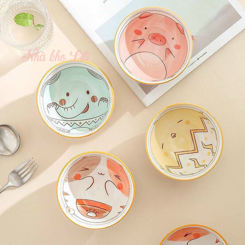 Bộ bát sứ ăn dặm cho bé hình thú dễ thương, bát ăn cho gia đình dung tích 250ml