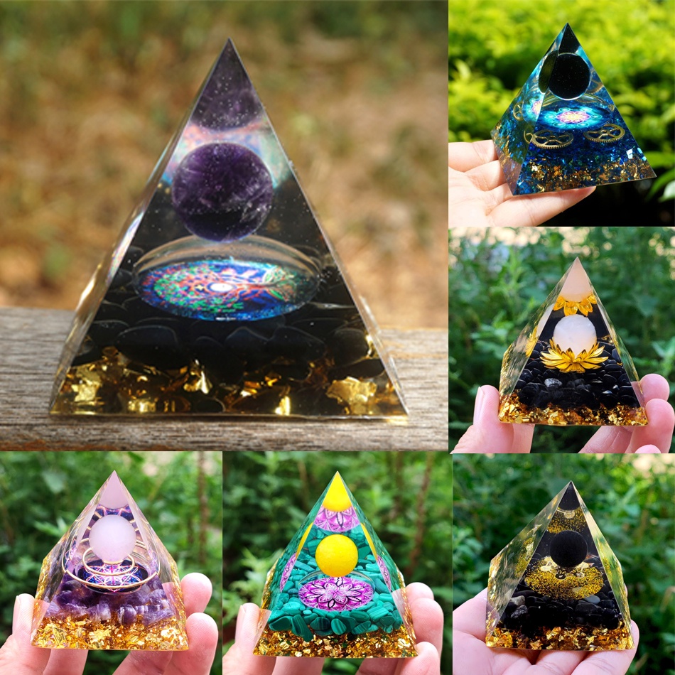 Máy tạo năng lượng Kim tự tháp Orgonite Chữa bệnh Chakra Reiki Thiền định Đá pha lê Orgone Accumulator Thu thập trang trí may mắn
