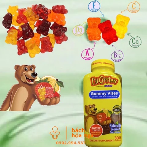 [Từ 2 tuổi trở lên]Kẹo Dẻo Gummy Vites L'il Critters Con Gấu Bổ Sung Các Loại Vitamin Hộp 300 viên