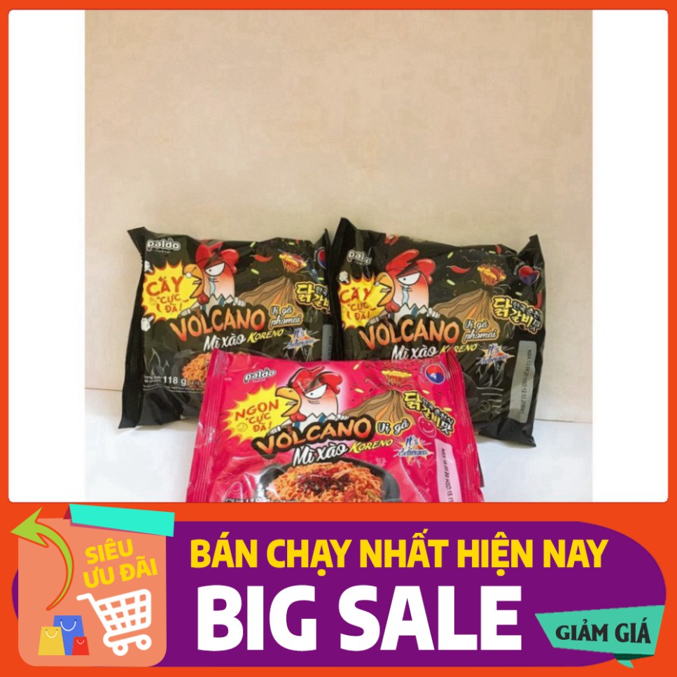 Mì Xào Ăn Liền Hàn Quốc Koreno Paldo Volcano Vị Gà và Vị Gà Phô Mai Gói 118G
