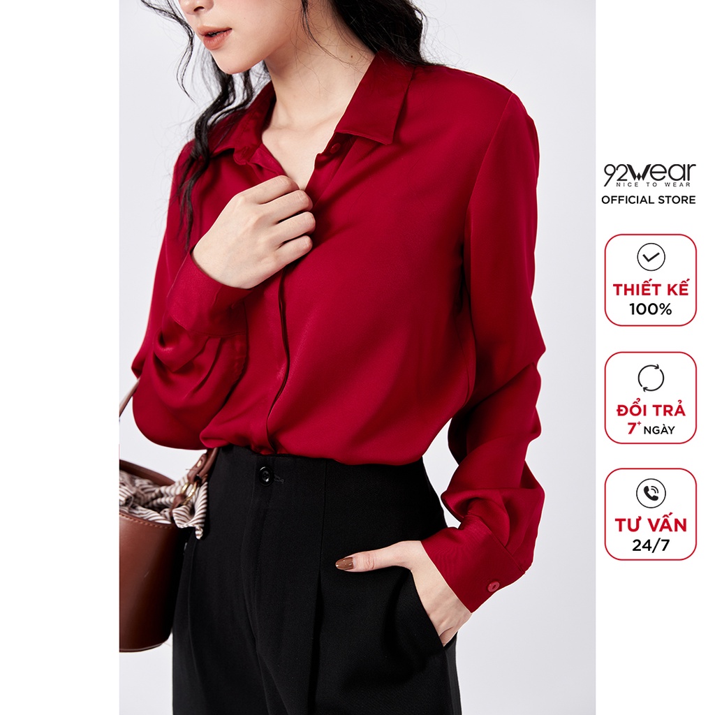 Áo sơ mi nữ dài tay cổ đức 92WEAR kiểu dáng Hàn Quốc, phong cách công sở trẻ trung thanh lịch ASW1132