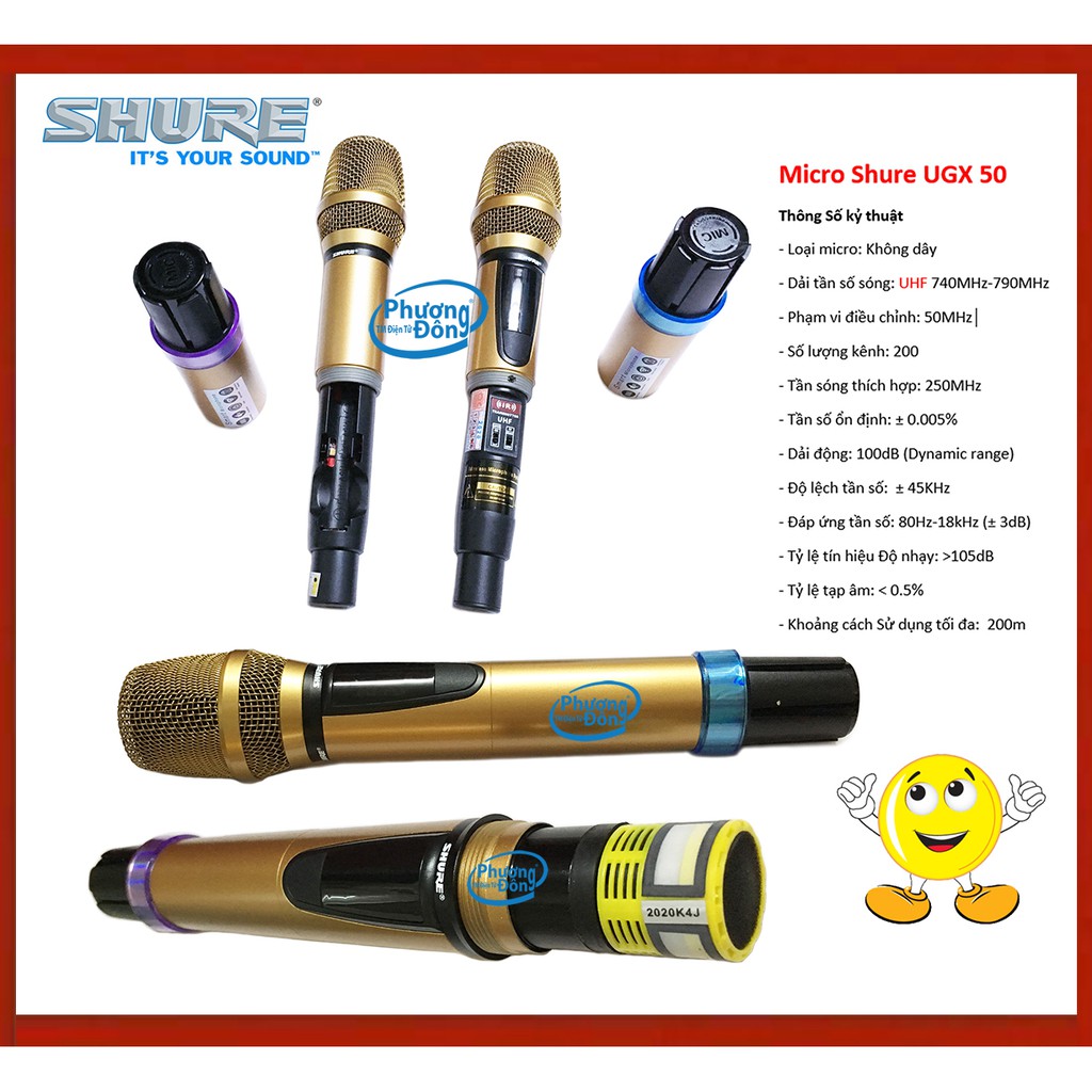 MICRO karaoke SHURE UGX 50 không dây New 2020 Board đỏ, 4 anten hàng loại 1 cao cấp