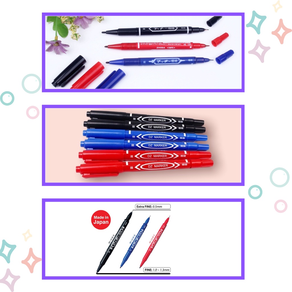 Bút Lông Dầu ZEBIFA, Bút Dạ Kính 2 Đầu Viết Không Xóa Được Nhiều Màu Xanh Đỏ Đen Cho Học Sinh Văn Phòng