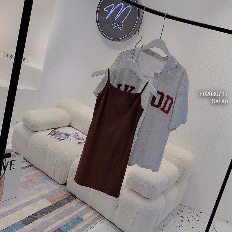 Sét đầm body + áo khoác xám thêu chữ from rỗng hottrend 2023 - Bảo An Shop