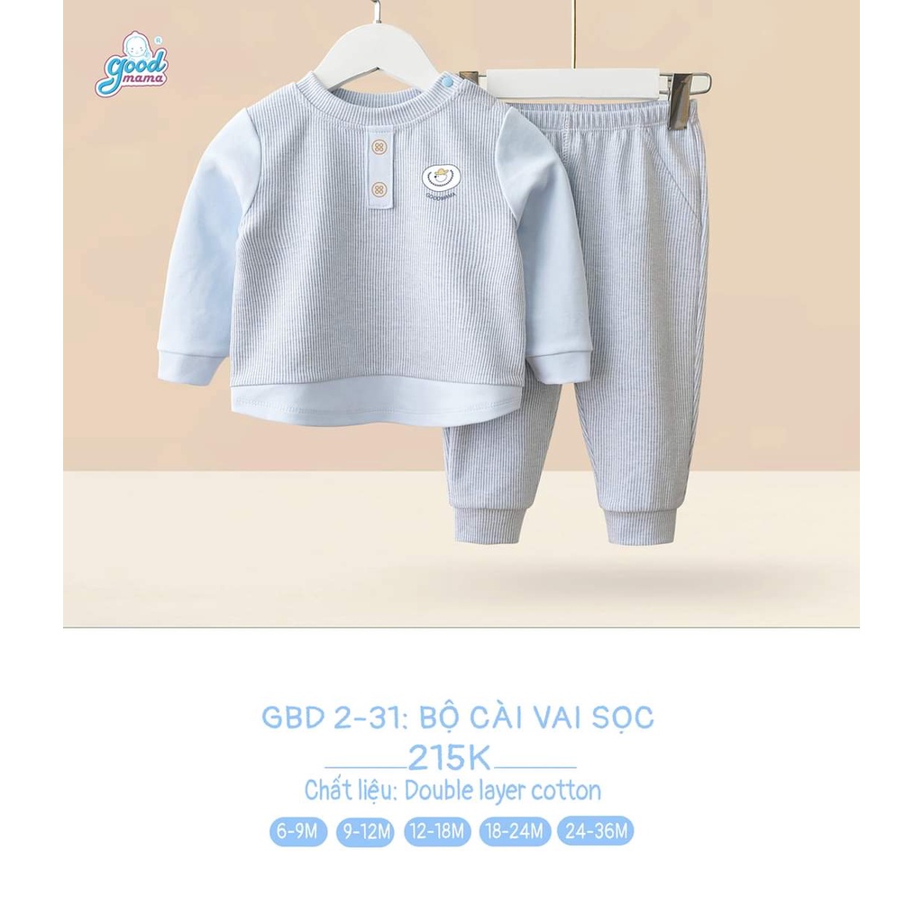 [CHÍNH HÃNG] Bộ quần áo trẻ em dài tay cài vai phối sọc Good Mama